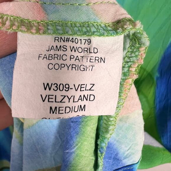 Jams World Velzly Land Abstract Print Shift Dress M Pullover V-Neck Green Multi - Picture 5 of 6